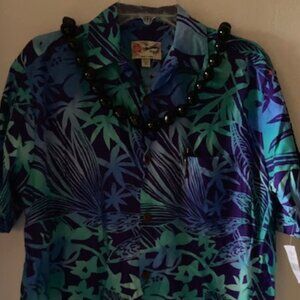 HILO HATTIE HAWAIIAN ALOHA RESORT WEAR ORIGINAL MADE IN HAWAII BLUES GREEN NEW L